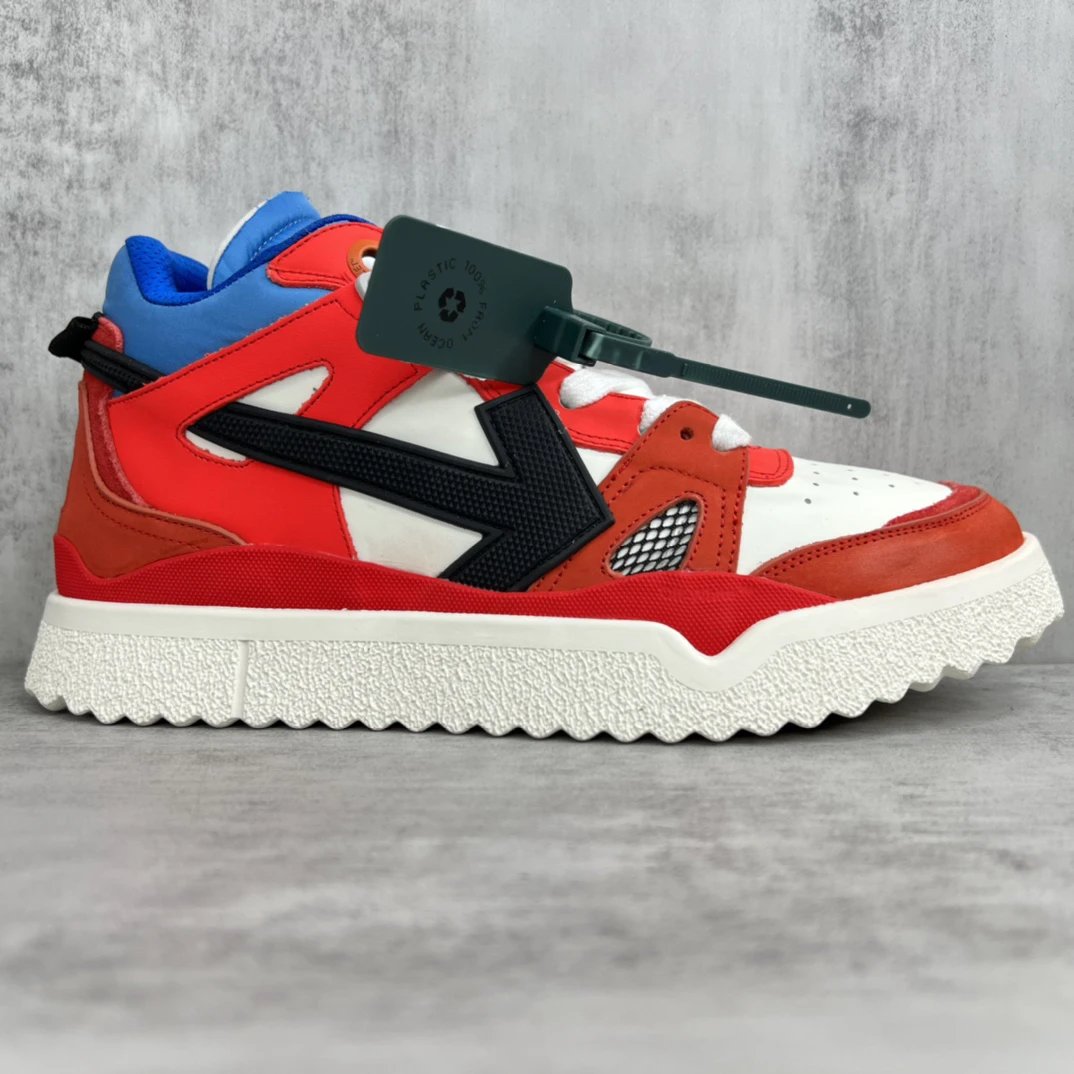 Retro Leather Mesh Low-top Sneakers Scarlet Red - Gallery Image 6 - Detailed View