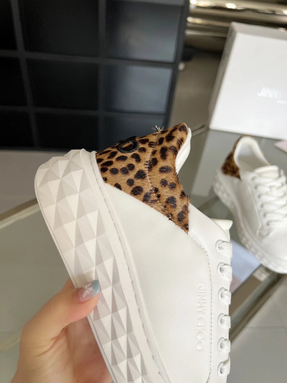 Jimmy Choo Leopard Print Diamond Sneakers - Gallery Image 7 - Detailed View