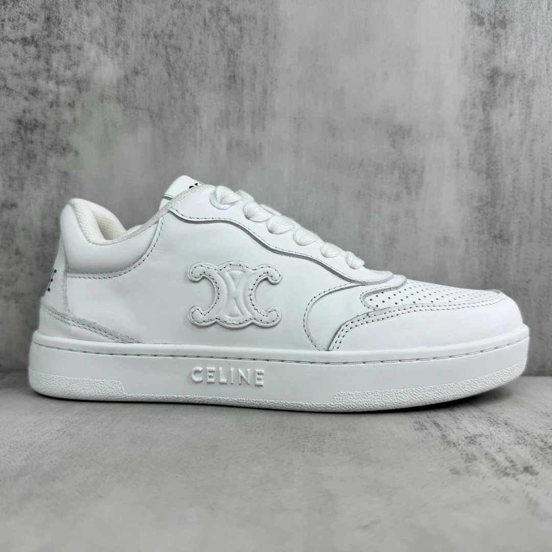 Low Top Leather Runner Sneakers with Arch Logo in Pure White - Gallery Image 6 - Detailed View