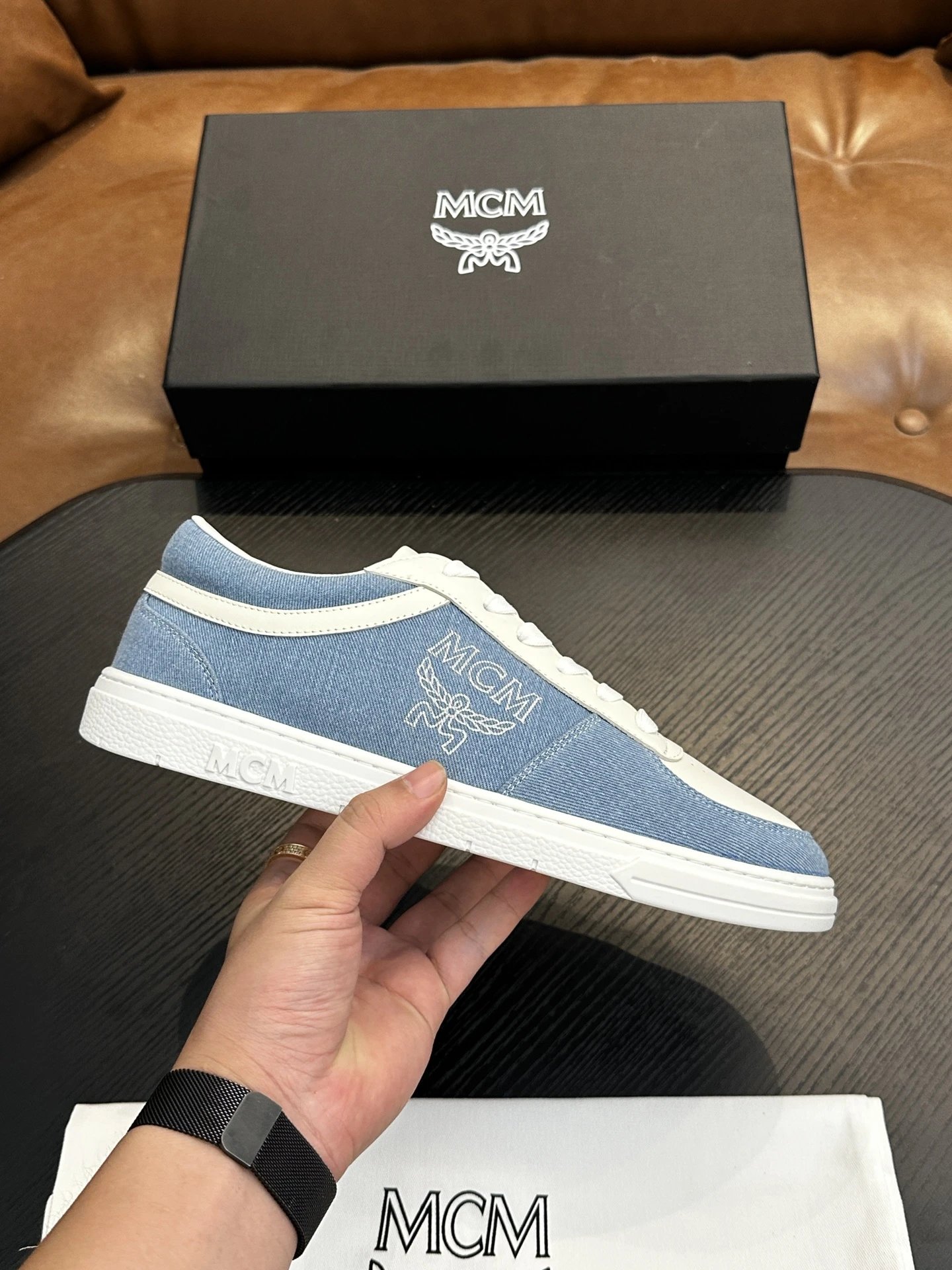 MCM Skystream Cubic Monogram Jacquard Sneaker Blue - High Quality Product Image - Cnfans
