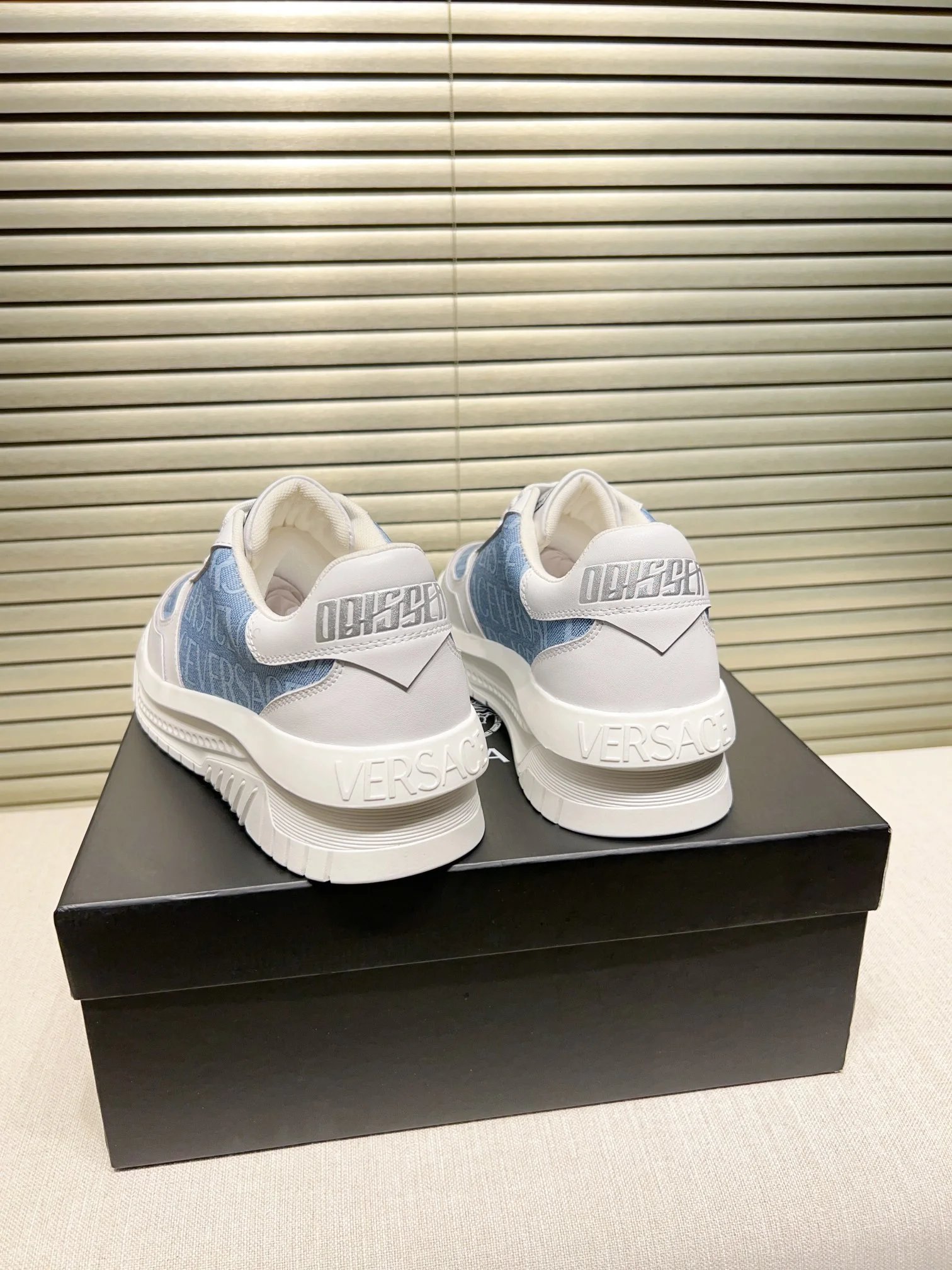 Grace Labyrinth Leather Sneakers Ice Blue - Gallery Image 7 - Detailed View