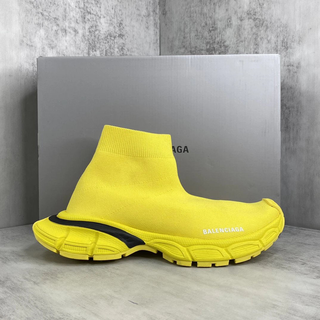 3XL Sock Sneakers Knit High Top Retro Sport Fluoro Yellow - Gallery Image 1 - Detailed View