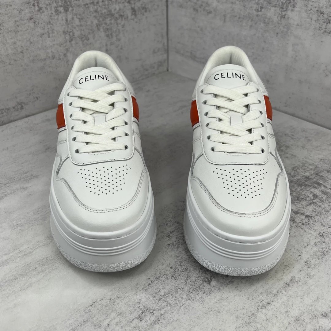 Platform Leather Cookie Sneakers Summer White Blaze Orange - Gallery Image 4 - Detailed View