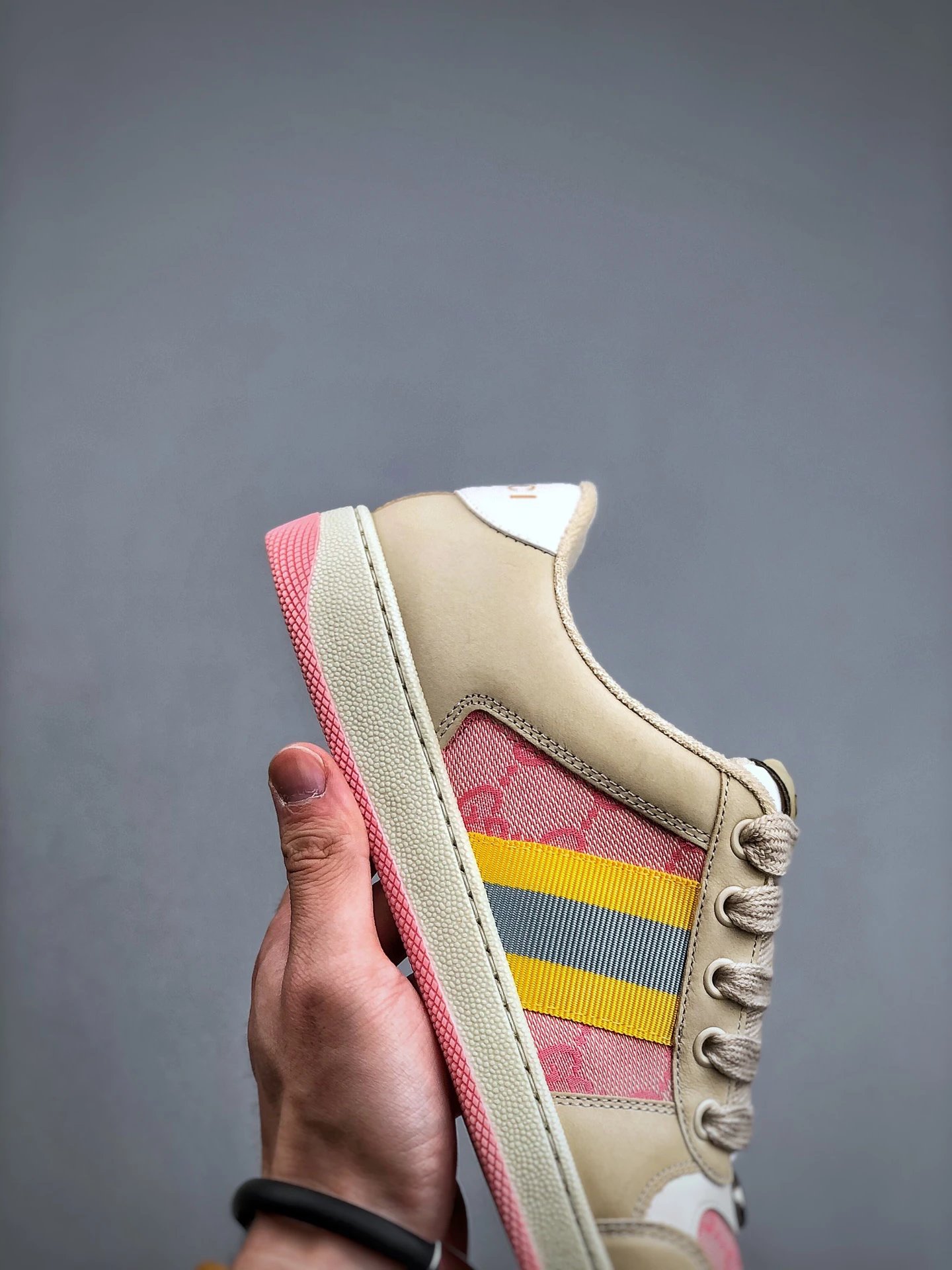 Gucci Distressed Screener Beige Sneakers Yellow - Gallery Image 6 - Detailed View