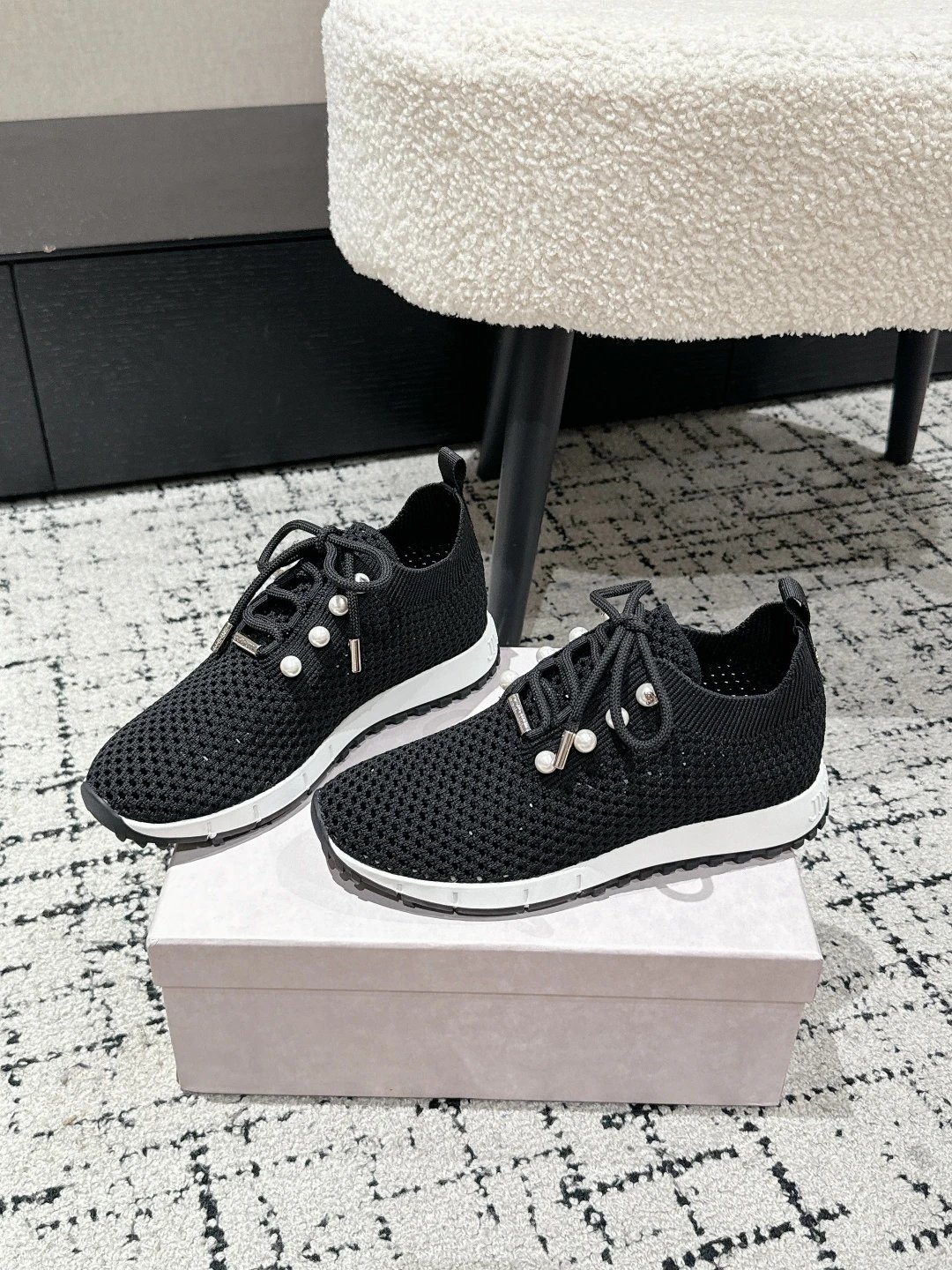 Jimmy Choo Black Knit Sneakers - Gallery Image 3 - Detailed View