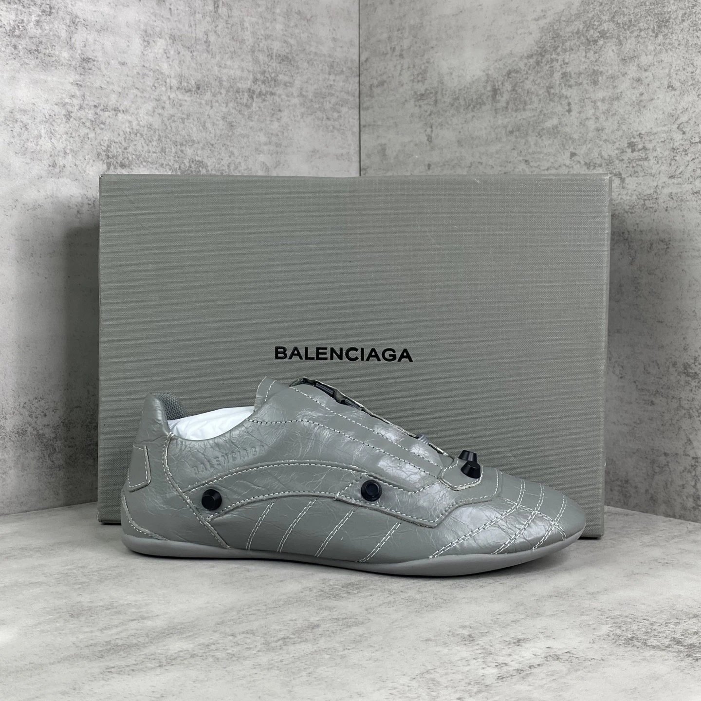 Punk Leather Lace-Up Sneakers with Studs Steel Gray - Gallery Image 1 - Detailed View