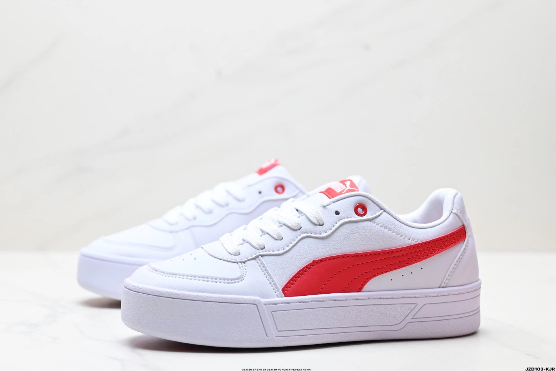 Puma Skye Leather Sneakers White Red - Gallery Image 4 - Detailed View