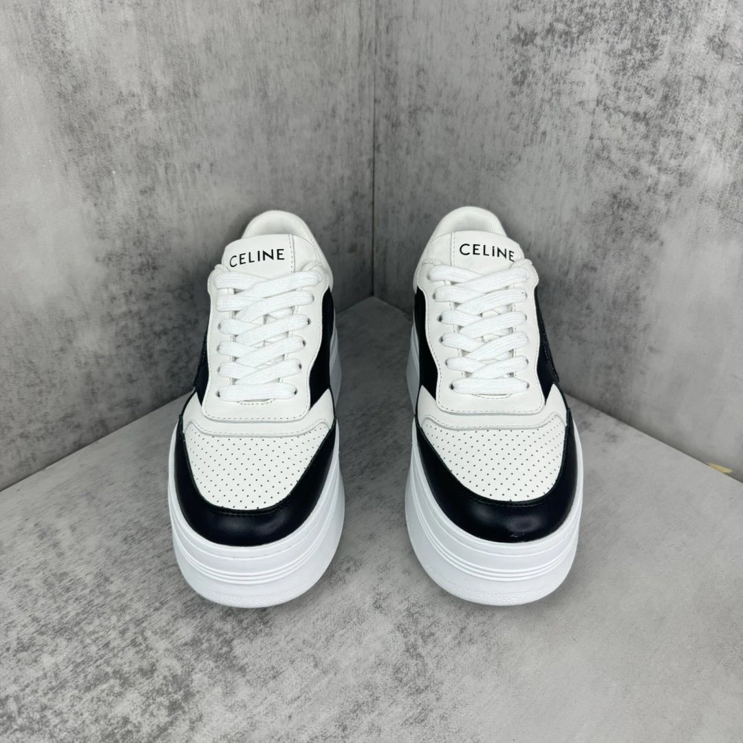 Platform Leather Sneakers High Top Breathable Ivory Noir - Gallery Image 4 - Detailed View