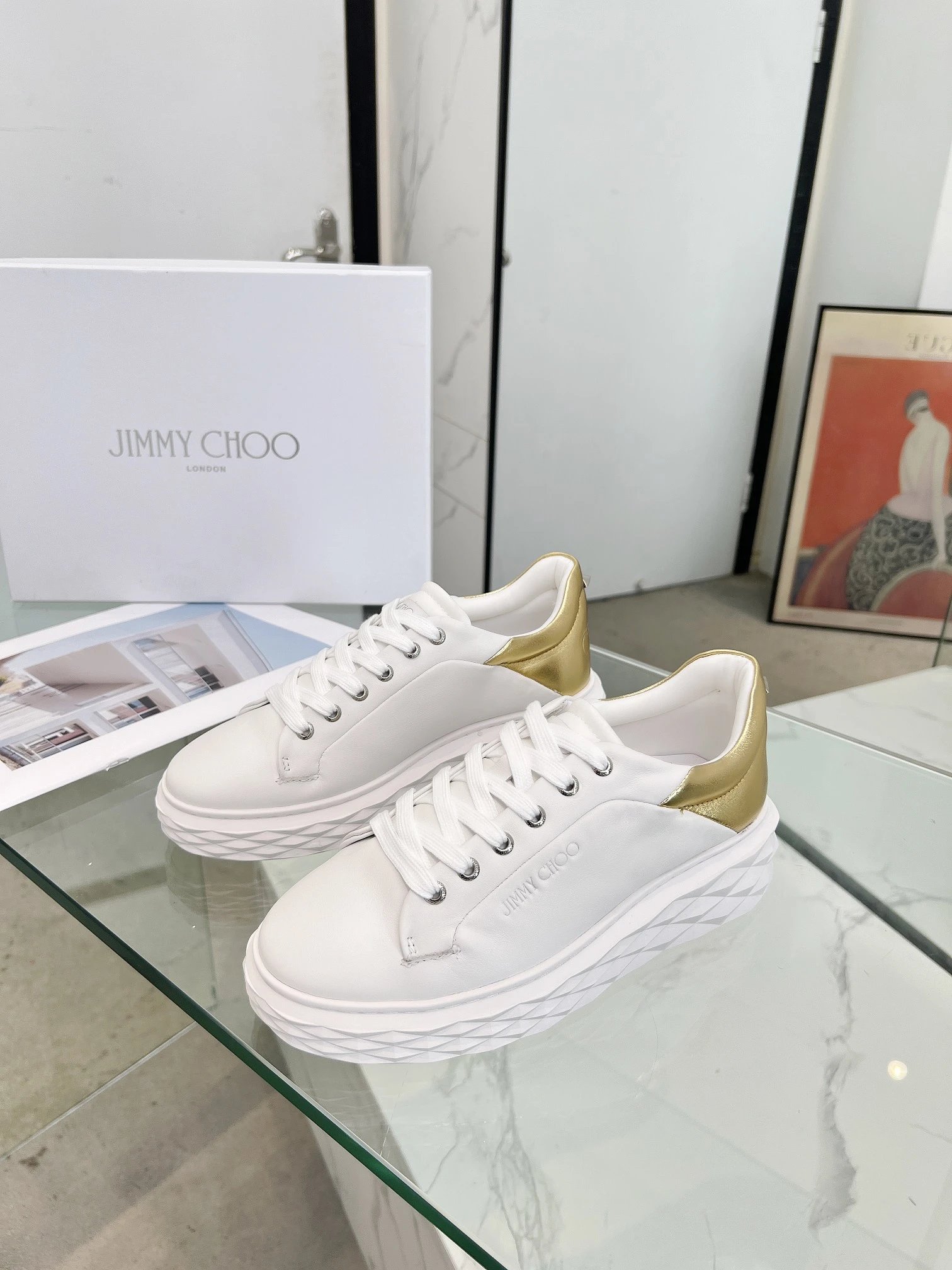 Jimmy Choo Diamond Sneakers Gold - Gallery Image 3 - Detailed View
