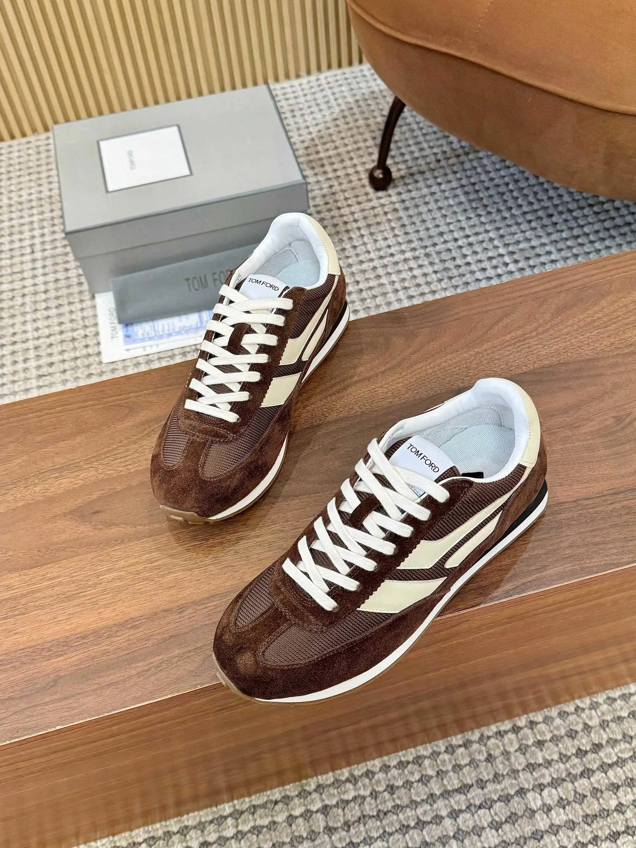 Vintage Suede Mesh Sneakers Coffee Brown - Gallery Image 8 - Detailed View