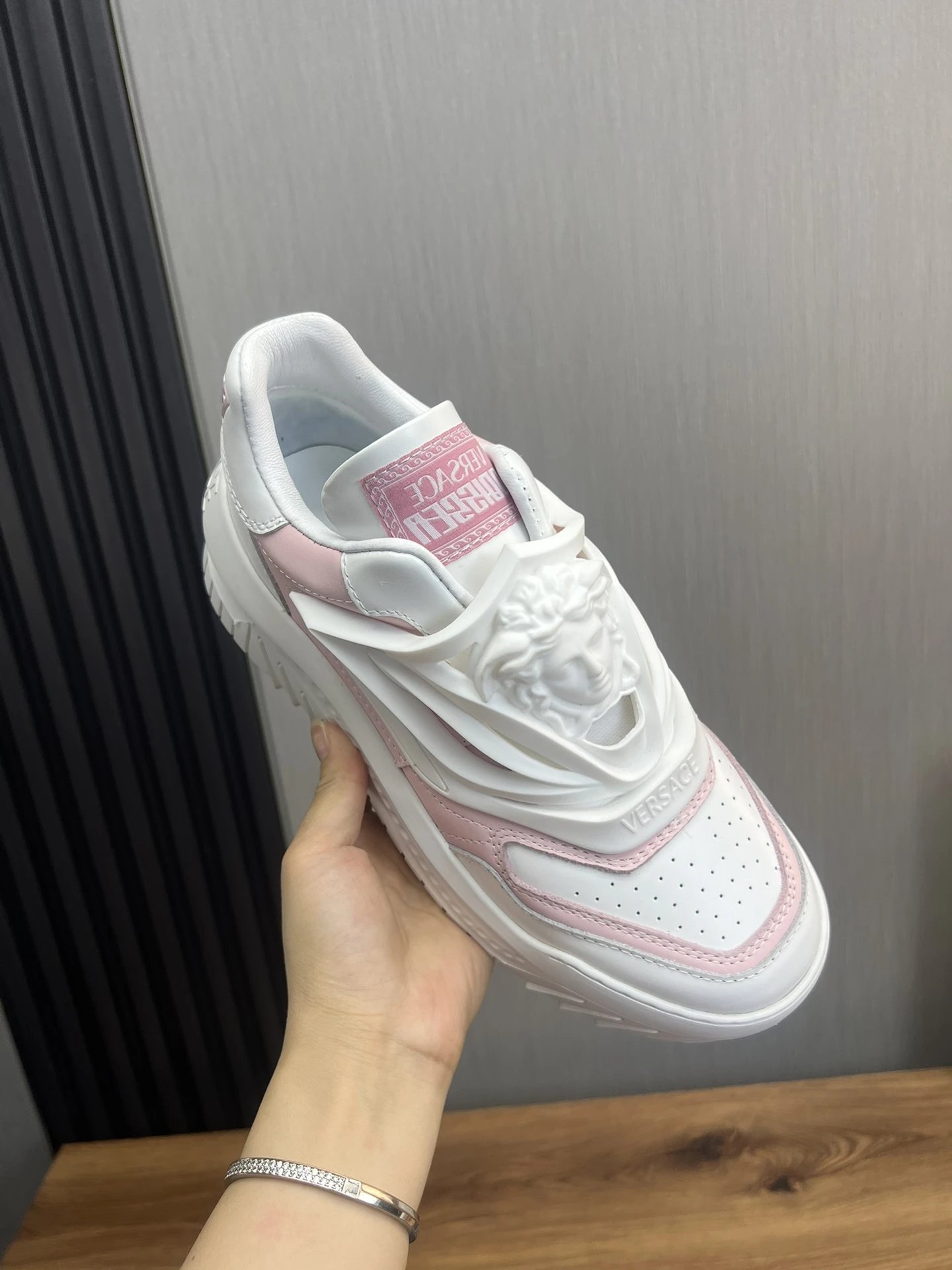 Chunky Leather Sneakers Blush White - Gallery Image 7 - Detailed View