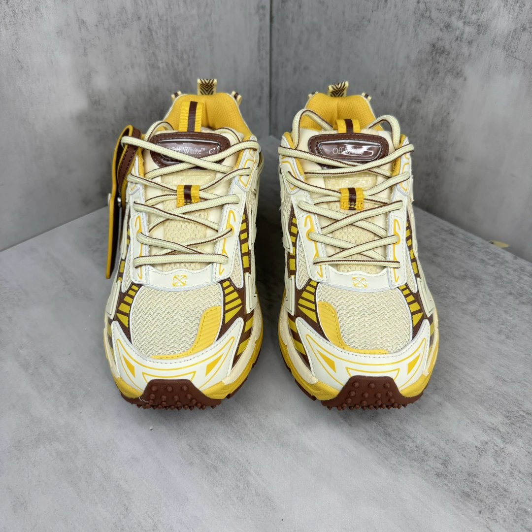 Retro Mesh Leather Running Sneakers Yellow Cream - Gallery Image 4 - Detailed View