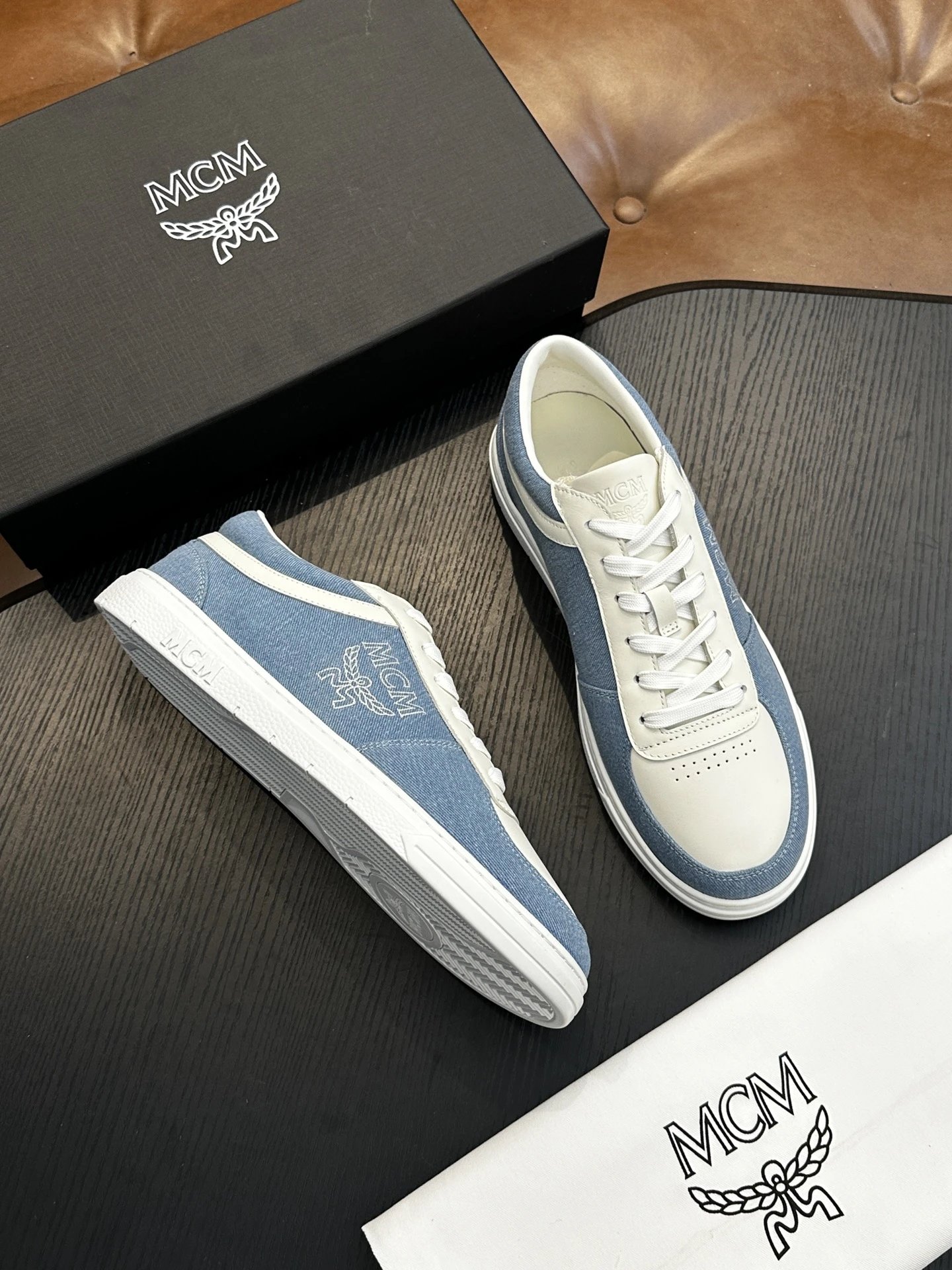 MCM Skystream Cubic Monogram Jacquard Sneaker Blue - Gallery Image 5 - Detailed View