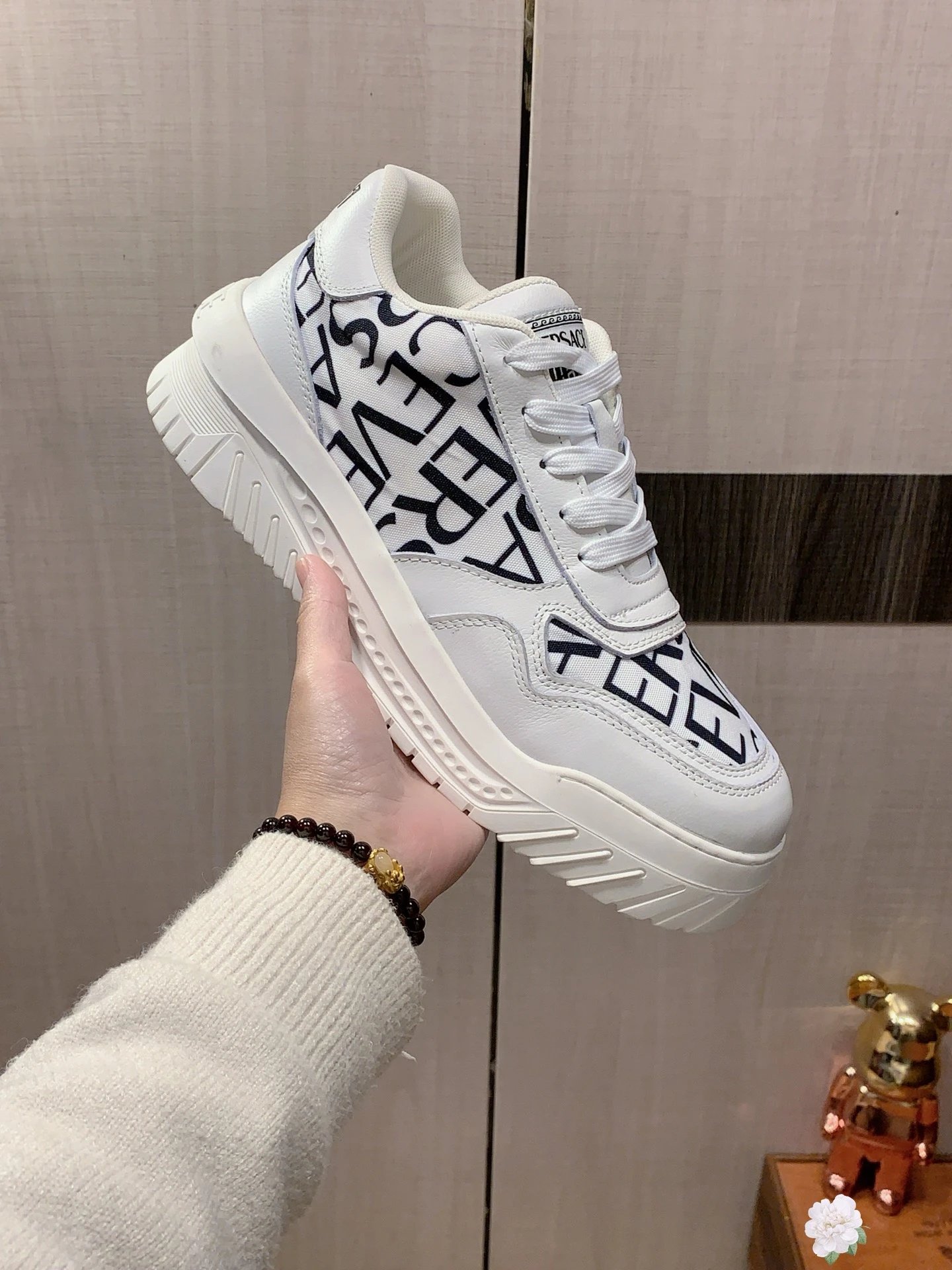 Chunky Leather Logo Sneakers Ivory White - Related Product - Cnfans