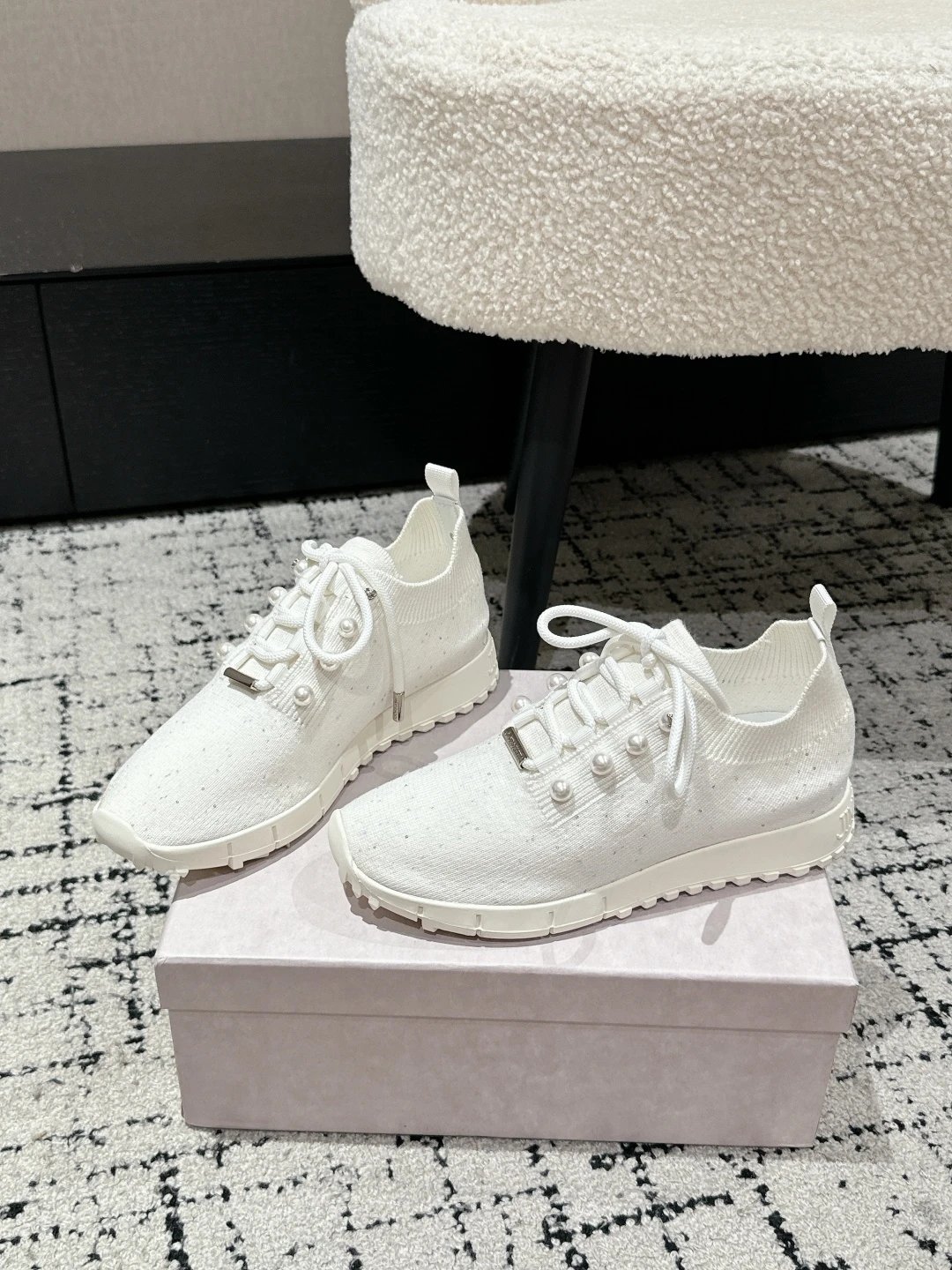 Jimmy Choo Knit Sneakers White - Gallery Image 3 - Detailed View