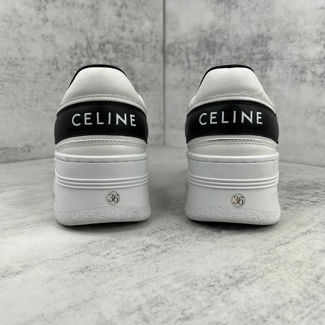 Platform Leather Sneakers with Lace-Up Design in Ivory Black - Gallery Image 5 - Detailed View