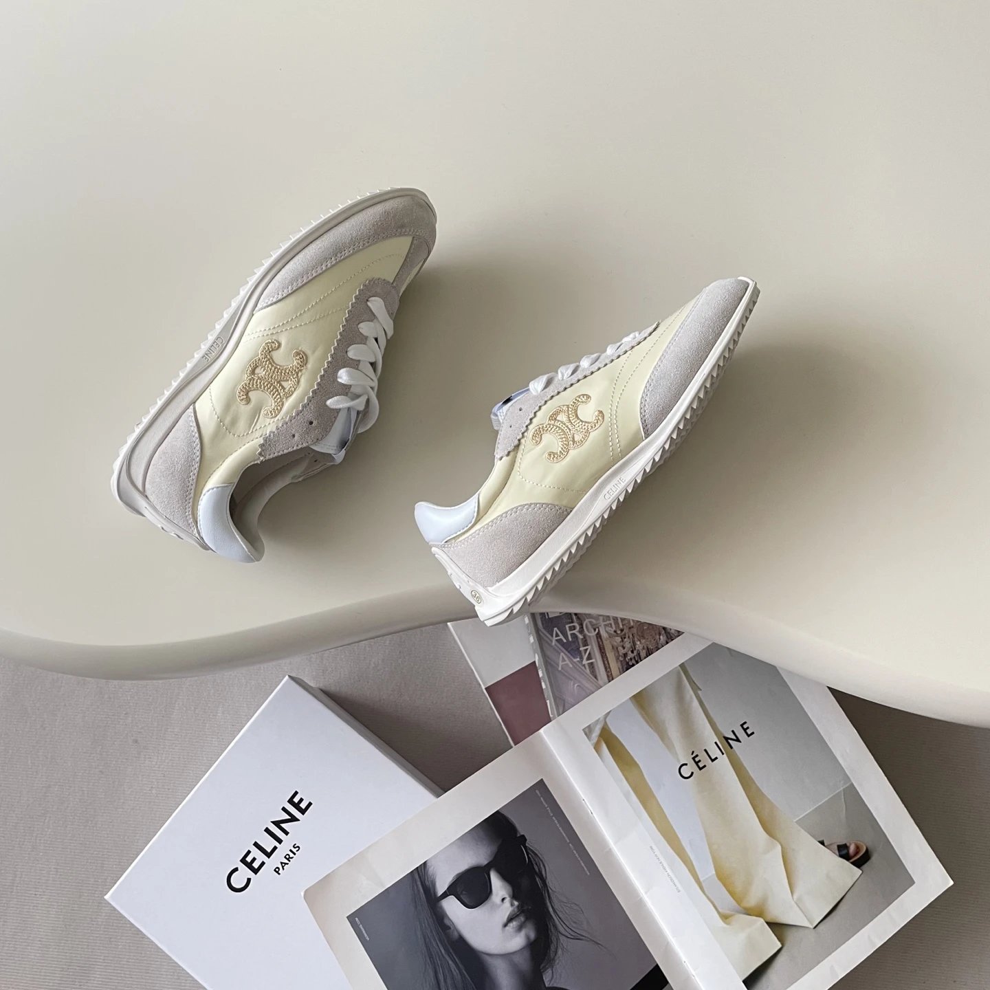 Vintage Suede Leather Racer Sneakers Cream Ivory - Gallery Image 7 - Detailed View