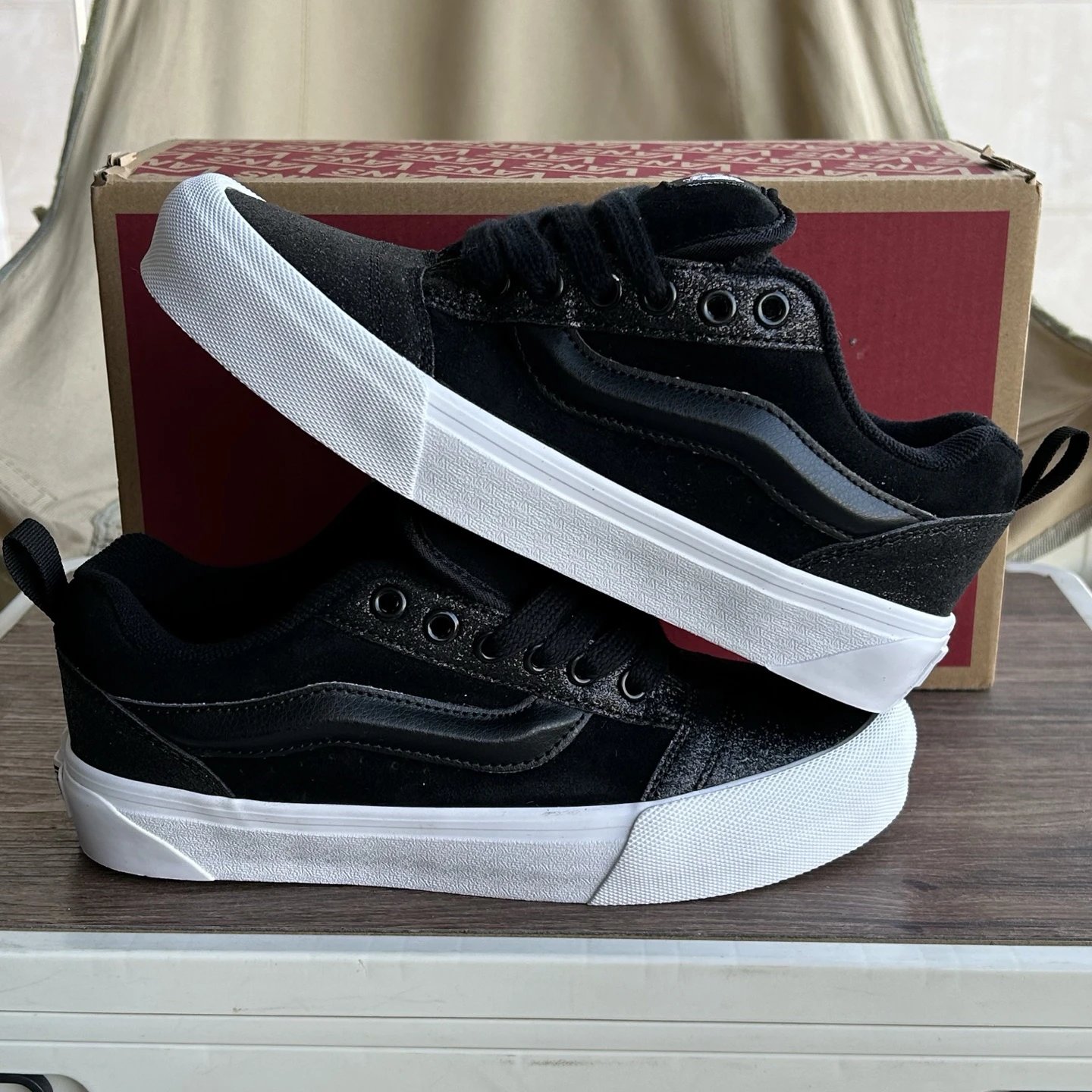 Retro Chunky Low Top Glitter Sneakers Ebony Black - Gallery Image 3 - Detailed View