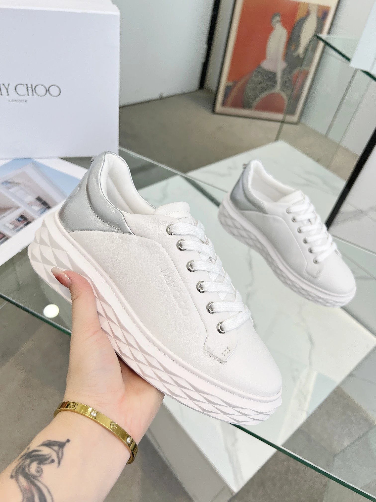 Jimmy Choo Diamond Sneakers in Silver - Gallery Image 5 - Detailed View