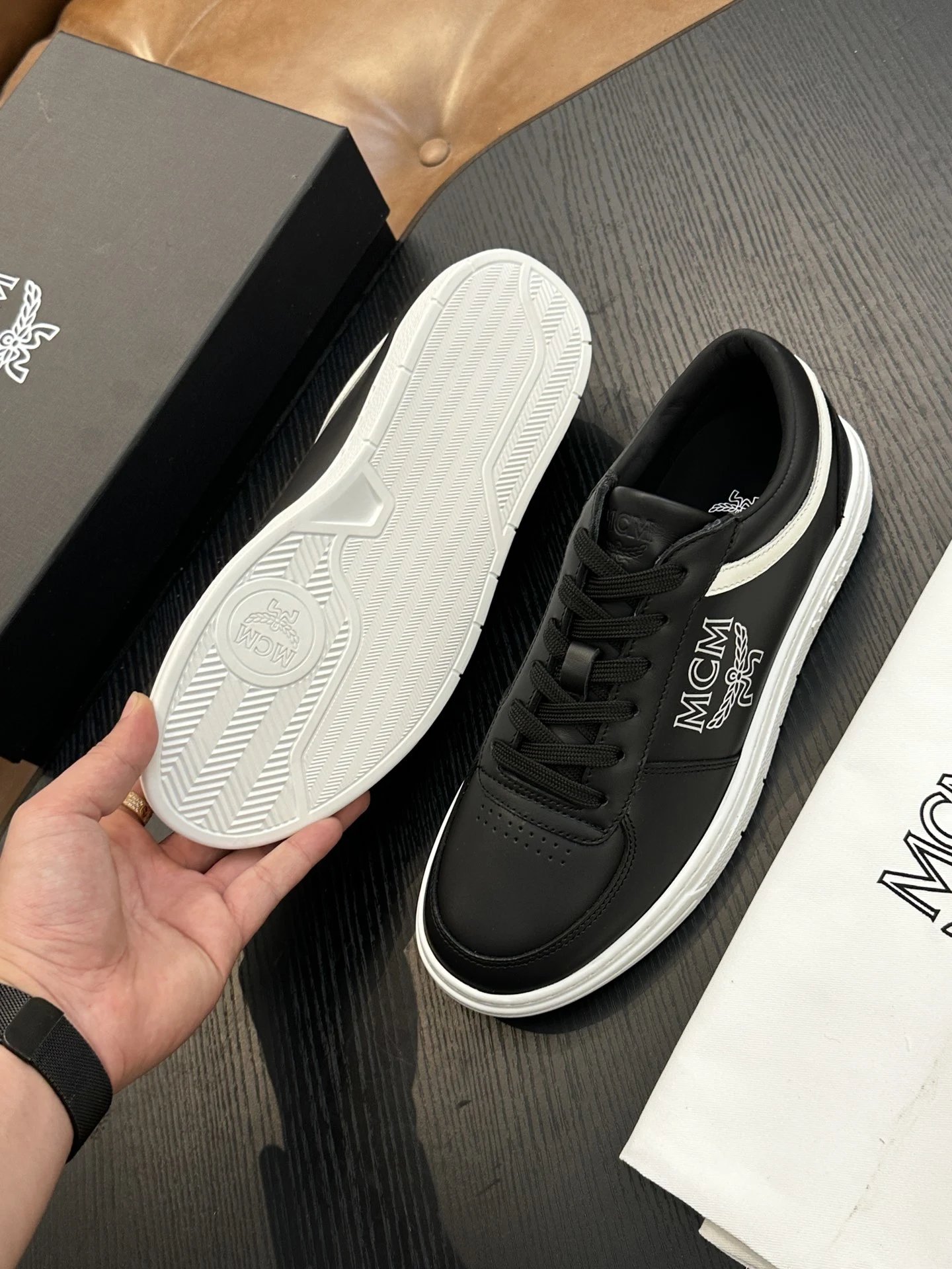 MCM Skystream Cubic Monogram Jacquard Sneaker Black - Gallery Image 9 - Detailed View