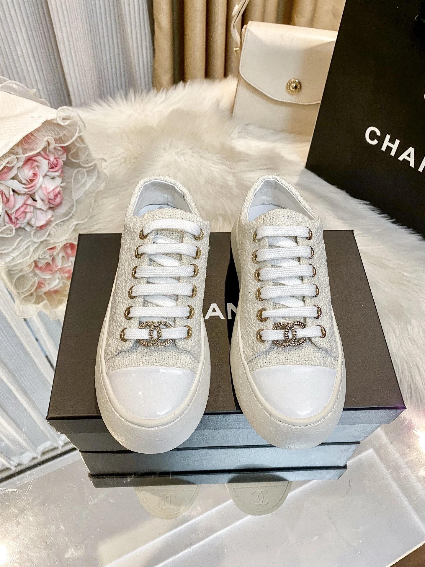 Chanel White Woven Sneakers - Gallery Image 2 - Detailed View