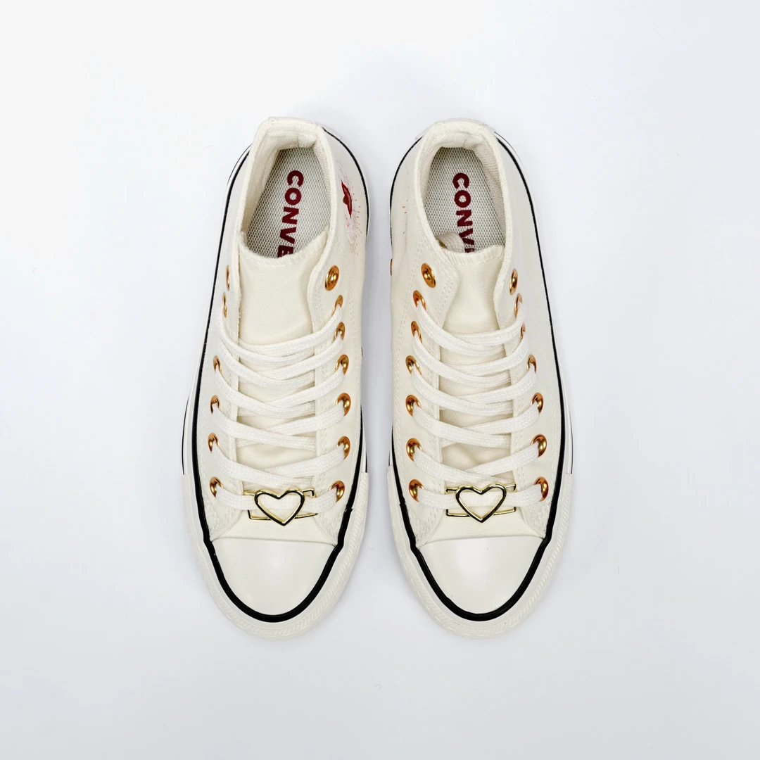 Valentine Canvas High Top Sneakers Ivory Gold - Gallery Image 2 - Detailed View