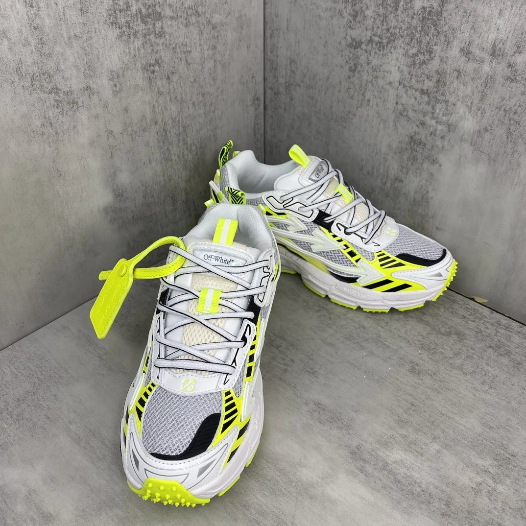 Mesh Leather Running Sneakers with EVA Sole Neon Yellow - Gallery Image 2 - Detailed View