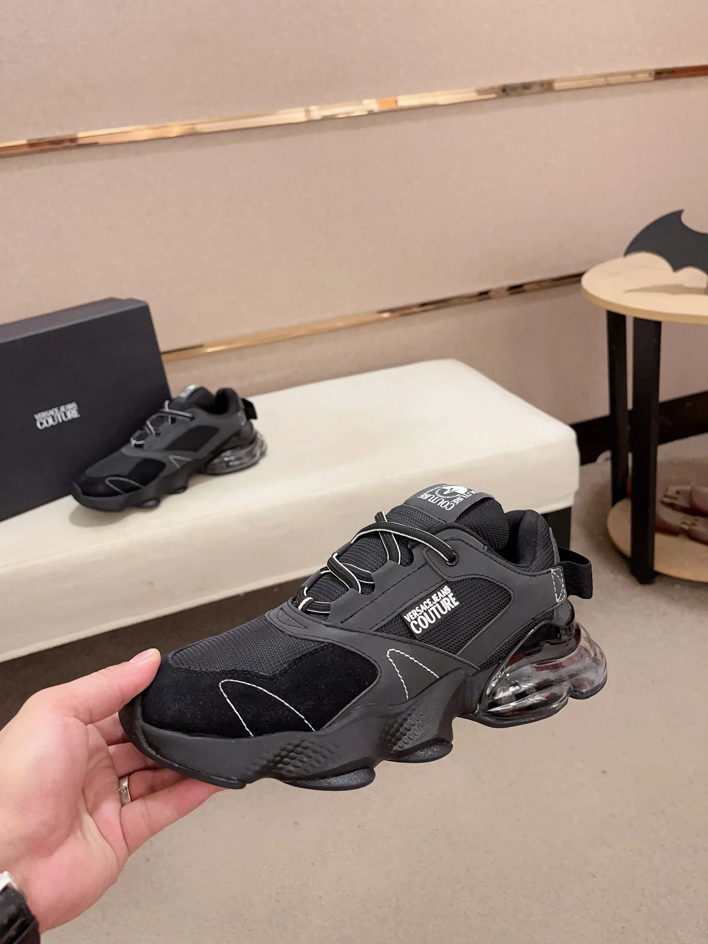 Luxury Mesh Leather Sneakers Onyx Black - Gallery Image 3 - Detailed View