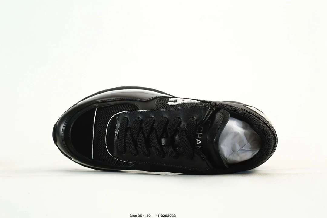 Women's Calfskin Lace-Up Low Top Chunky Sneakers Ebony Black - Gallery Image 4 - Detailed View