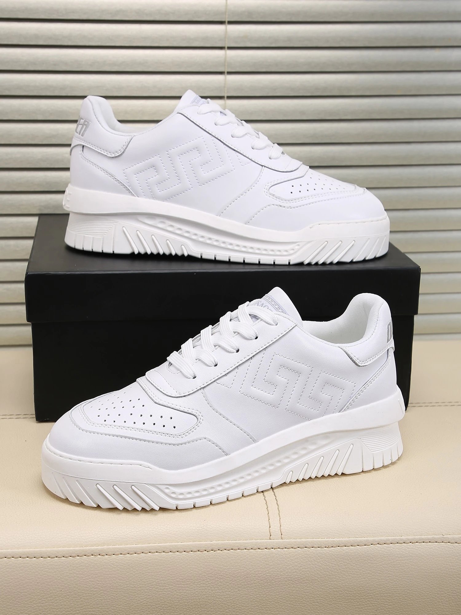 Grace Labyrinth Leather Sneakers Ivory White - Gallery Image 2 - Detailed View