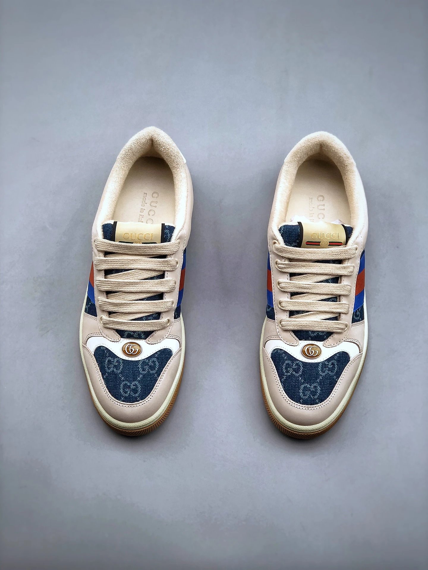 Gucci Distressed Screener Beige Sneaker Blue Red - Gallery Image 5 - Detailed View