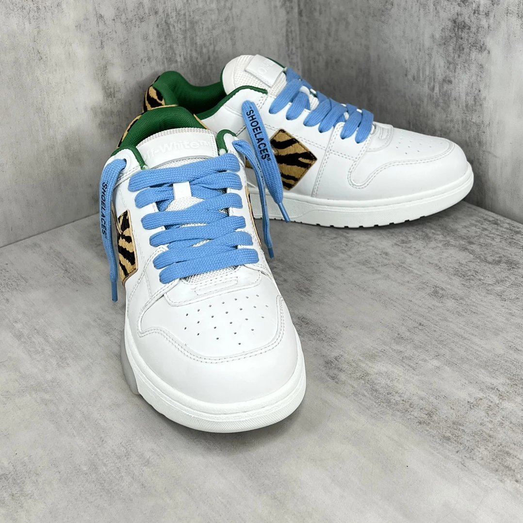 Luxury Leather Low Top Sneakers with Tiger Print in Snow White - Gallery Image 2 - Detailed View