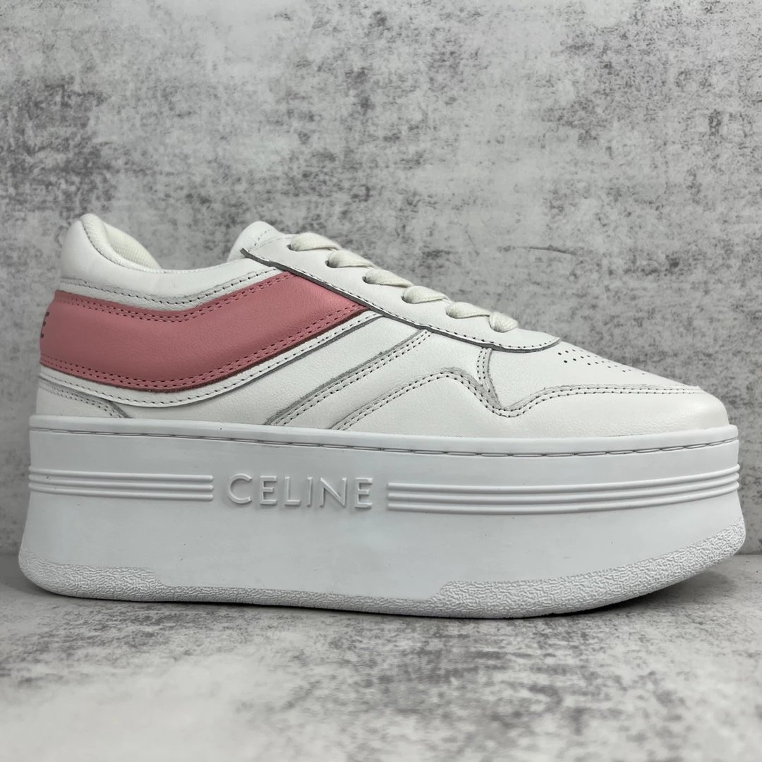 Platform Leather Sneakers Summer Casual Pink White - Gallery Image 6 - Detailed View