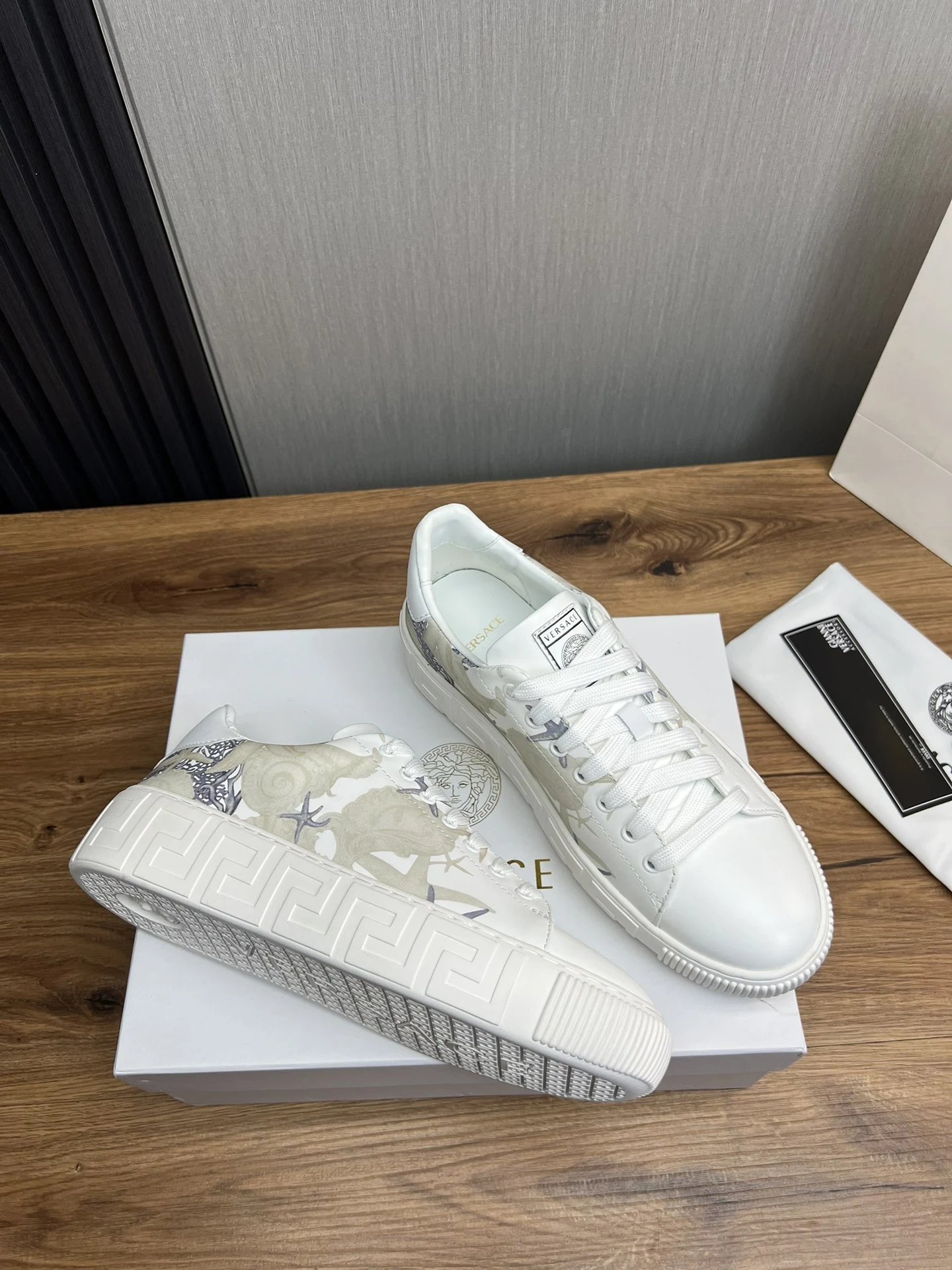 Luxury Leather Low Top Sneakers Ivory White - Gallery Image 6 - Detailed View