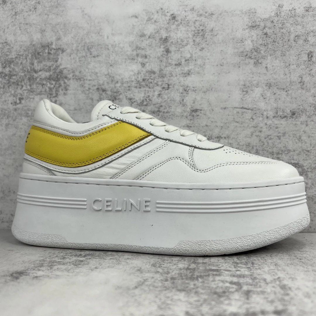 Platform Leather Sneakers Retro Style in Ivory and Amber - Gallery Image 6 - Detailed View