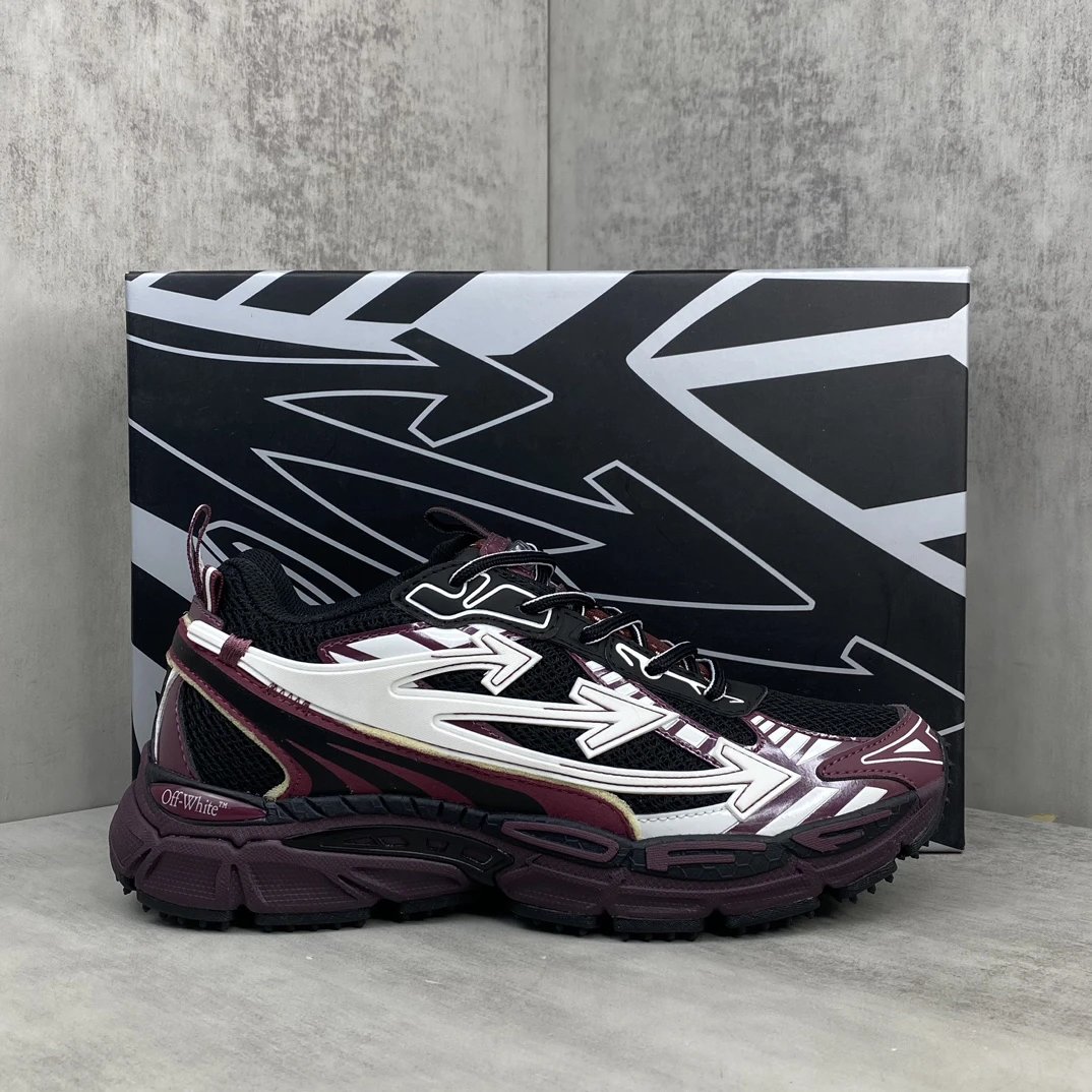 Retro Mesh Leather Running Sneakers in Burgundy - Gallery Image 1 - Detailed View