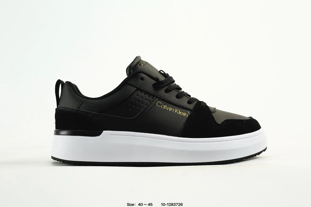 Low Top Leather Skate Sneakers Thick Sole Jet Black - Gallery Image 1 - Detailed View