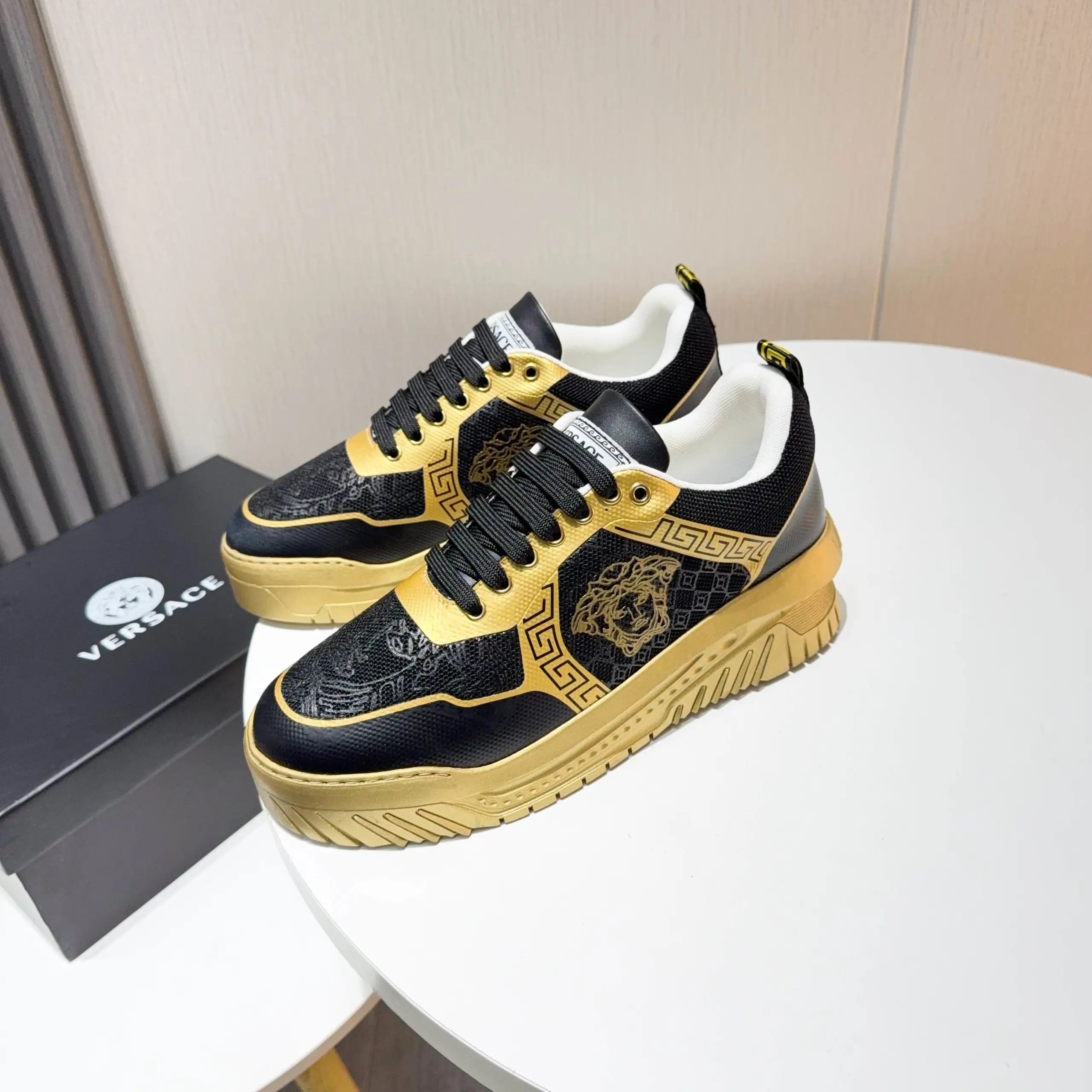 Luxury Knit Labyrinth Sneakers Black Gold - Gallery Image 6 - Detailed View