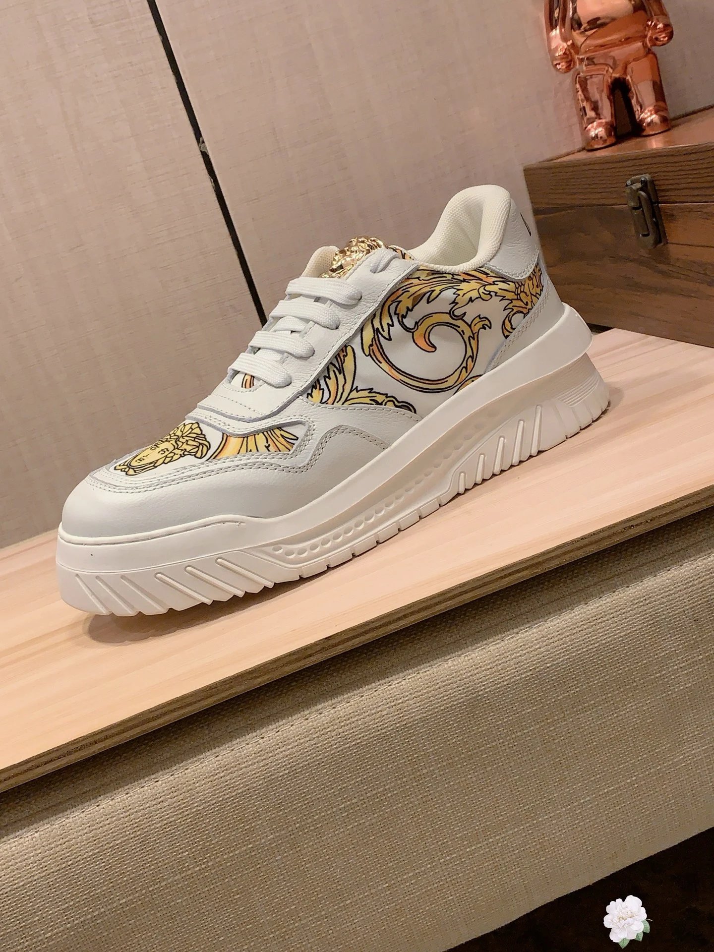 Baroque Leather Sneakers Ivory Gold - Gallery Image 9 - Detailed View