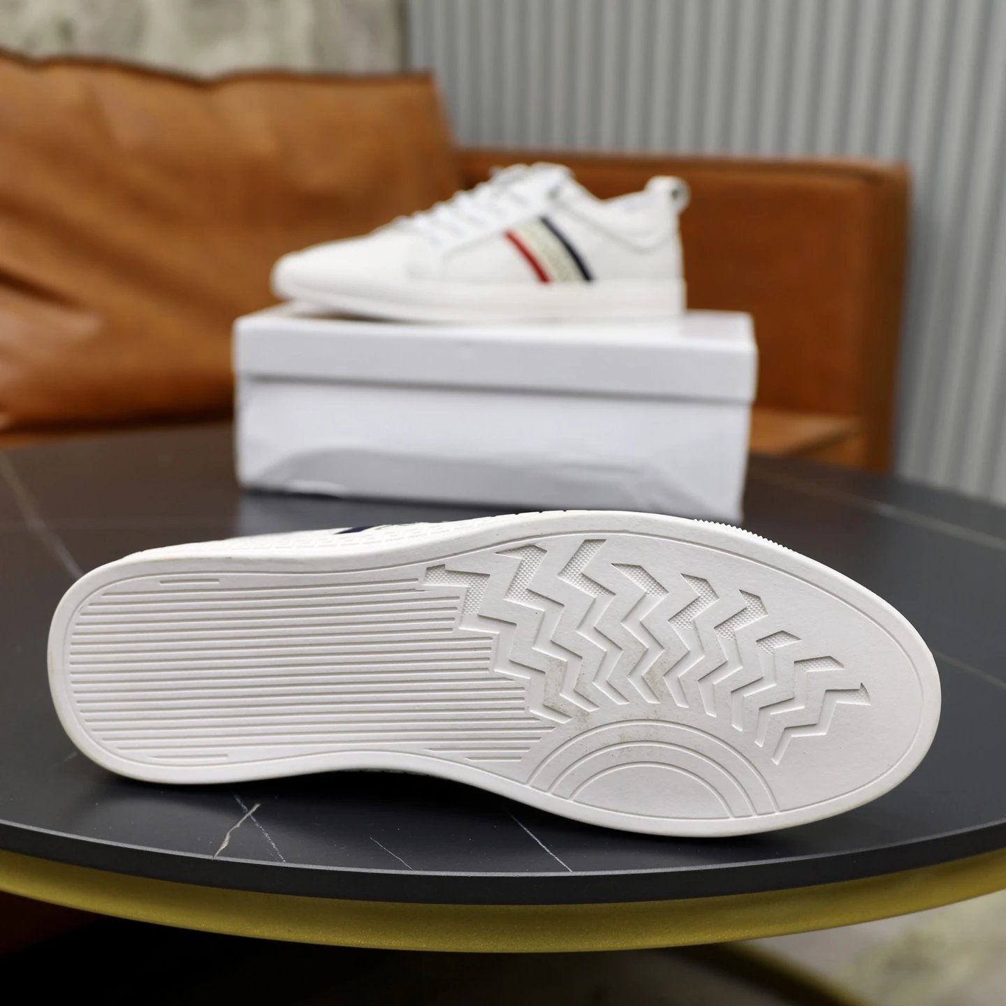 Luxury Leather Running Sneakers Ivory White - Gallery Image 3 - Detailed View