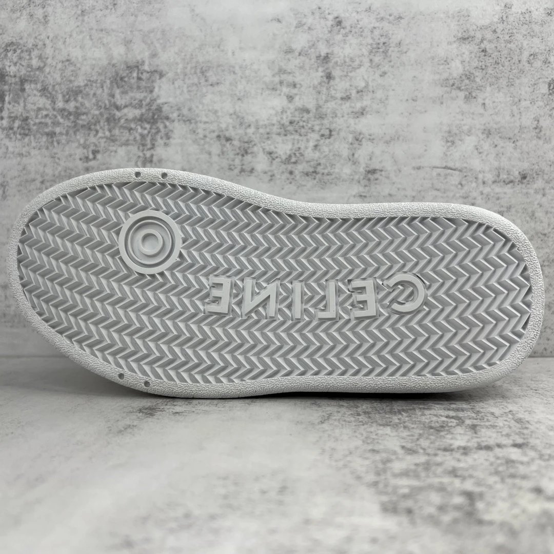 Platform Leather Sneakers Triomphe Detail Silver White - Gallery Image 8 - Detailed View