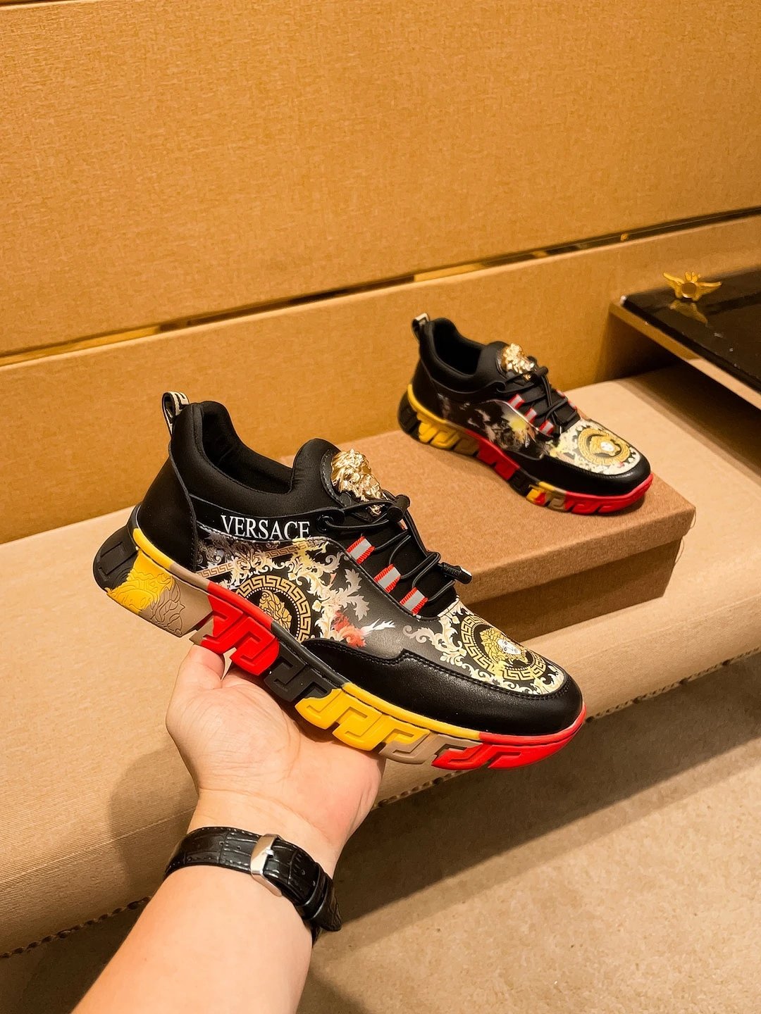 Baroque Leather Sneakers Ember Red - Gallery Image 3 - Detailed View