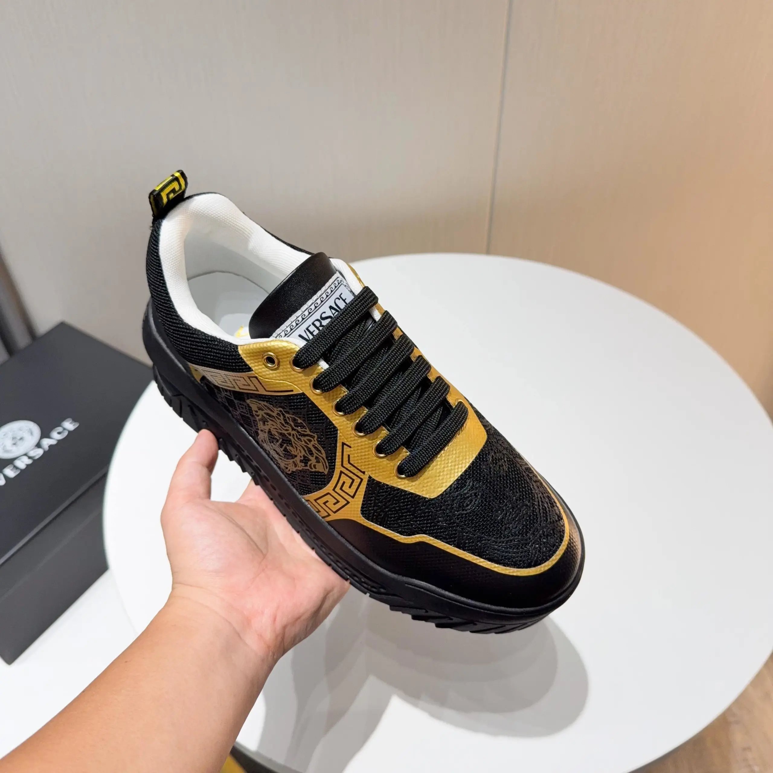 Luxury Knit Chunky Sneakers Obsidian Gold - Gallery Image 2 - Detailed View