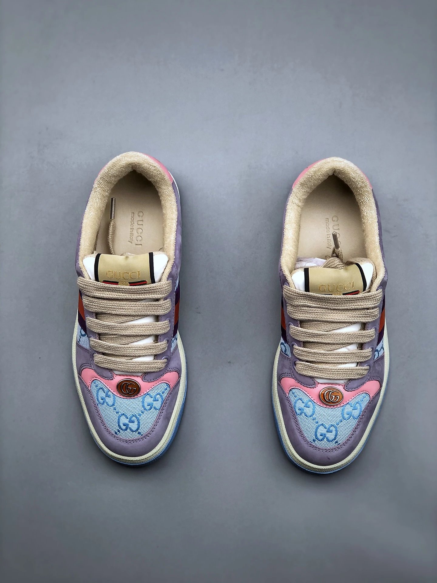 Gucci Distressed Screener Purple Pink Sneaker Blue Red - Gallery Image 5 - Detailed View