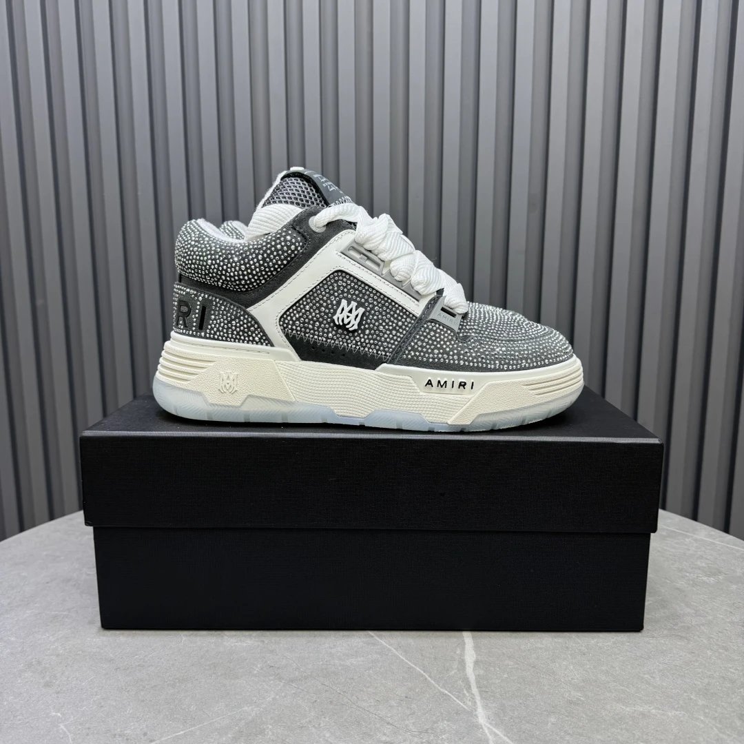 Luxury Low Top Skate Sneakers Leather Mesh Charcoal Grey - Gallery Image 1 - Detailed View