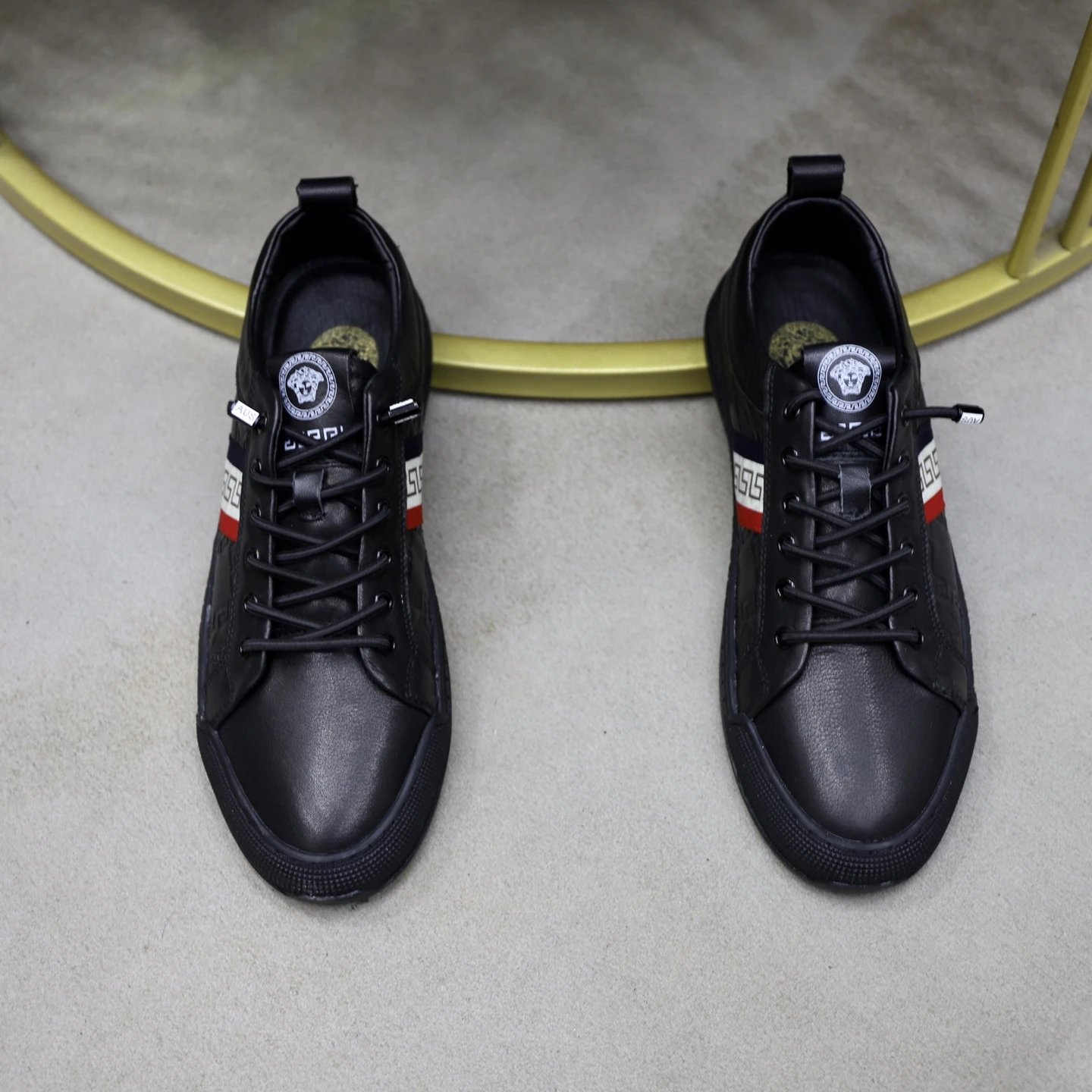 Luxury Leather Running Sneakers Ebony Black - Gallery Image 4 - Detailed View