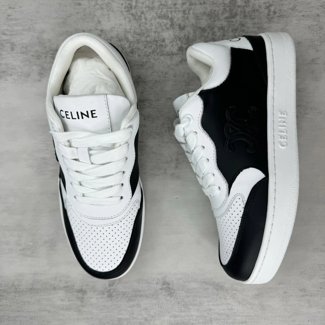 Low Top Leather Runner Sneakers with Arch Logo in Black White - Gallery Image 3 - Detailed View