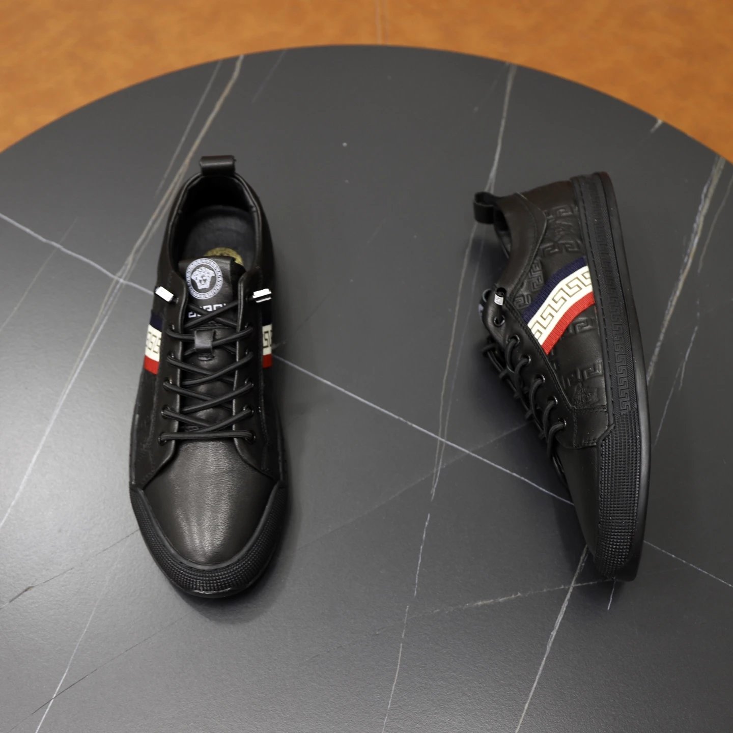 Luxury Leather Running Sneakers Ebony Black - Gallery Image 7 - Detailed View