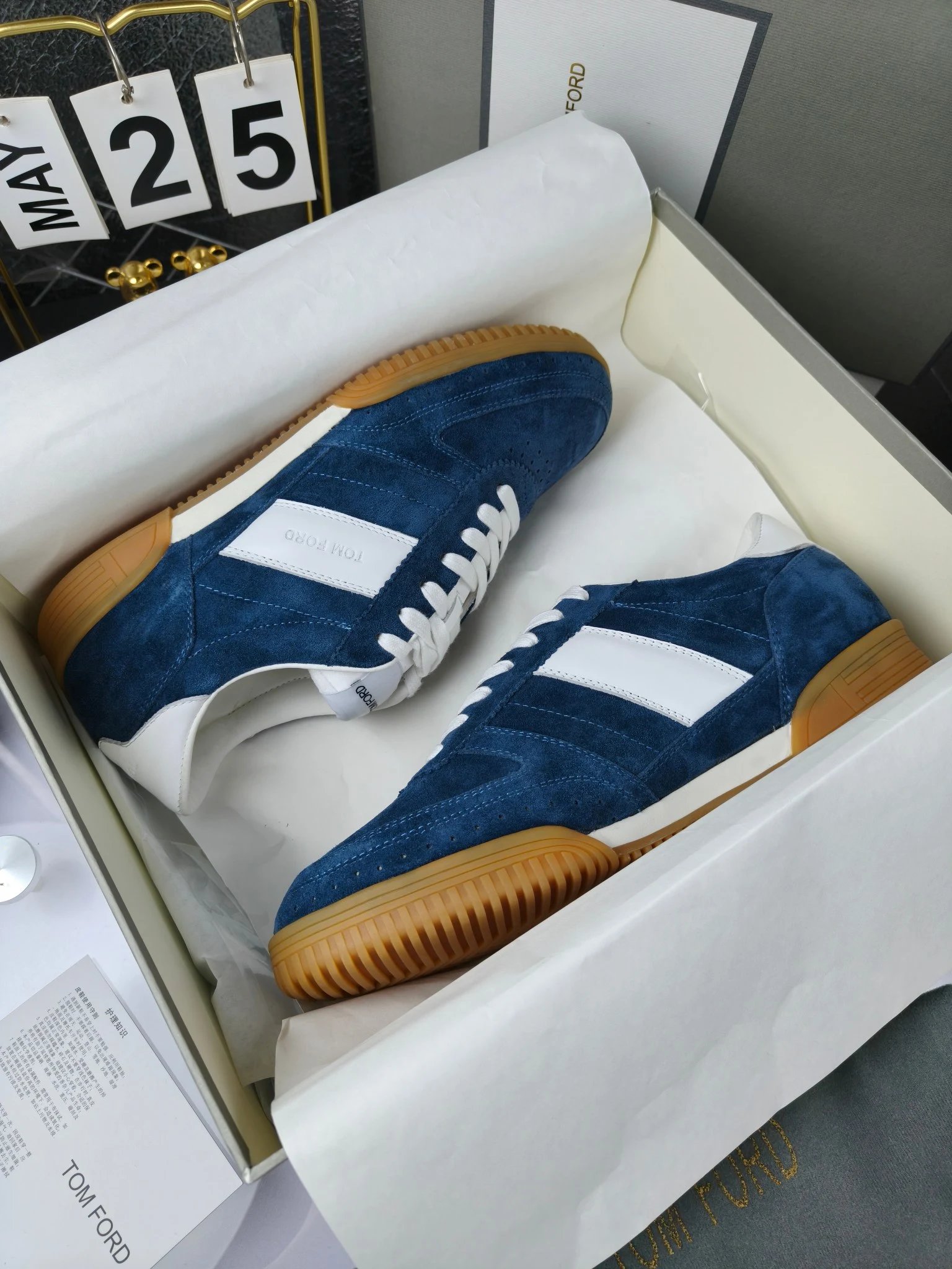 Suede Leather Sneakers Retro Gum Sole in Ocean Blue - Gallery Image 8 - Detailed View