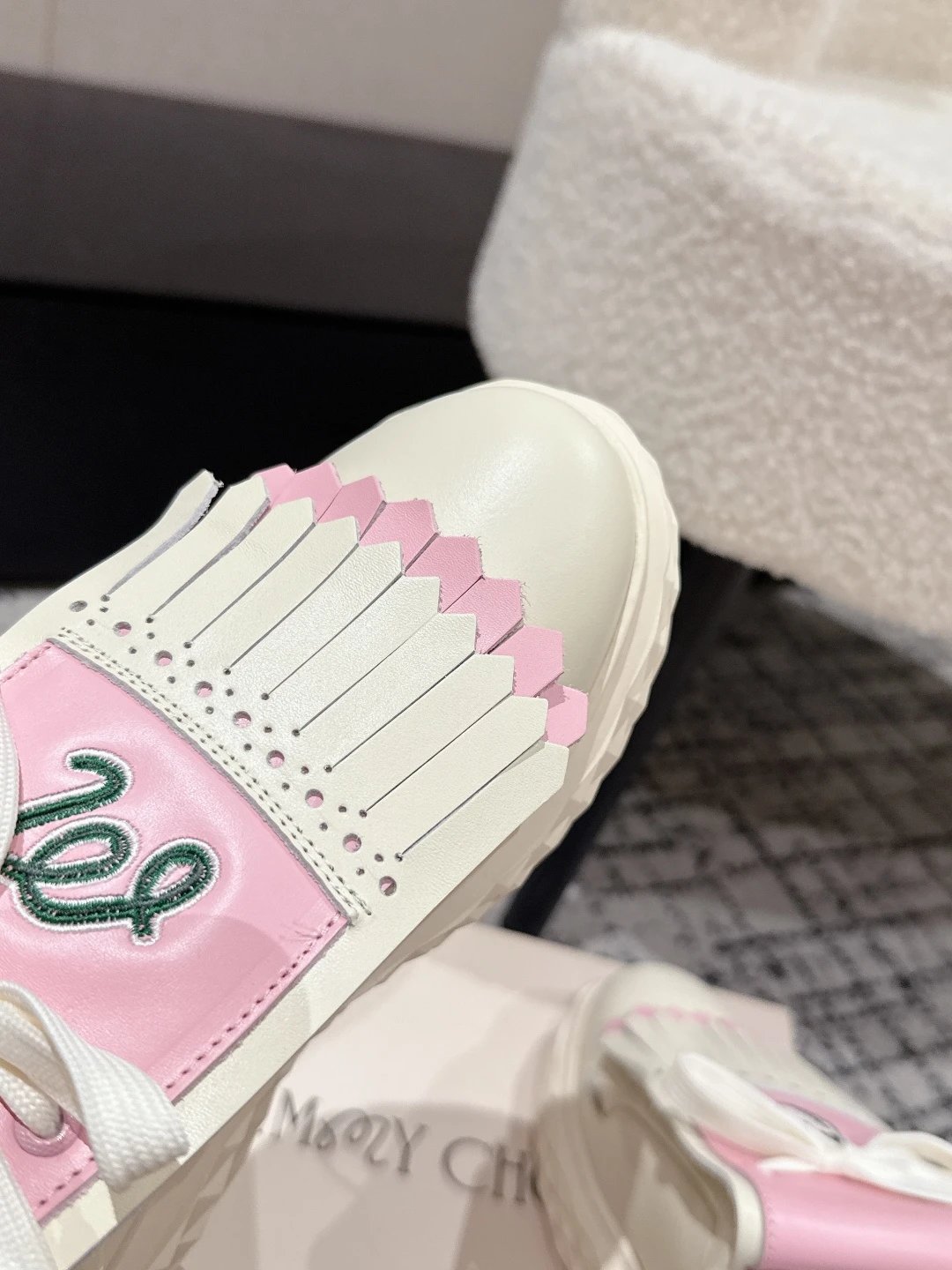 Jimmy Choo x Malbon Golf Diamond Sneakers White Pink - Gallery Image 6 - Detailed View